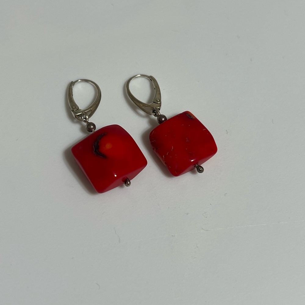 Red Square Drop Earrings - Women's Jewelry